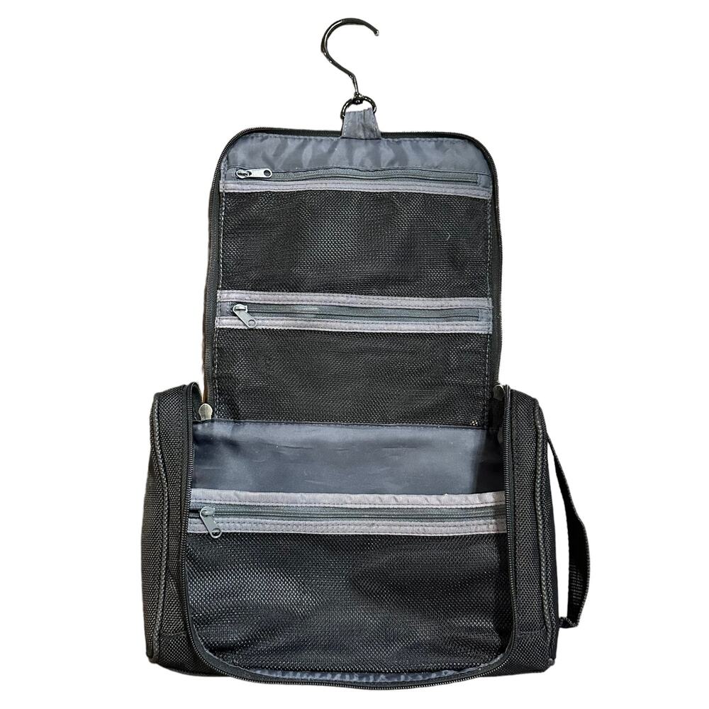 fossil Mens black Dopp kit, canvas, toiletry kit, zippered closure with hanger